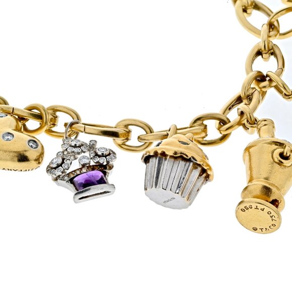 Tiffany & Co. Platinum, 18K Yellow Gold Gem set And Diamond 15 Charm Bracelet - Picture 5 of 6